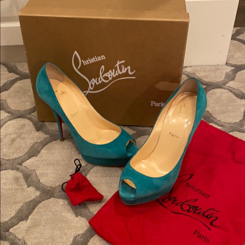 Christian Louboutin Aqua Green 140s suede sz 39.5